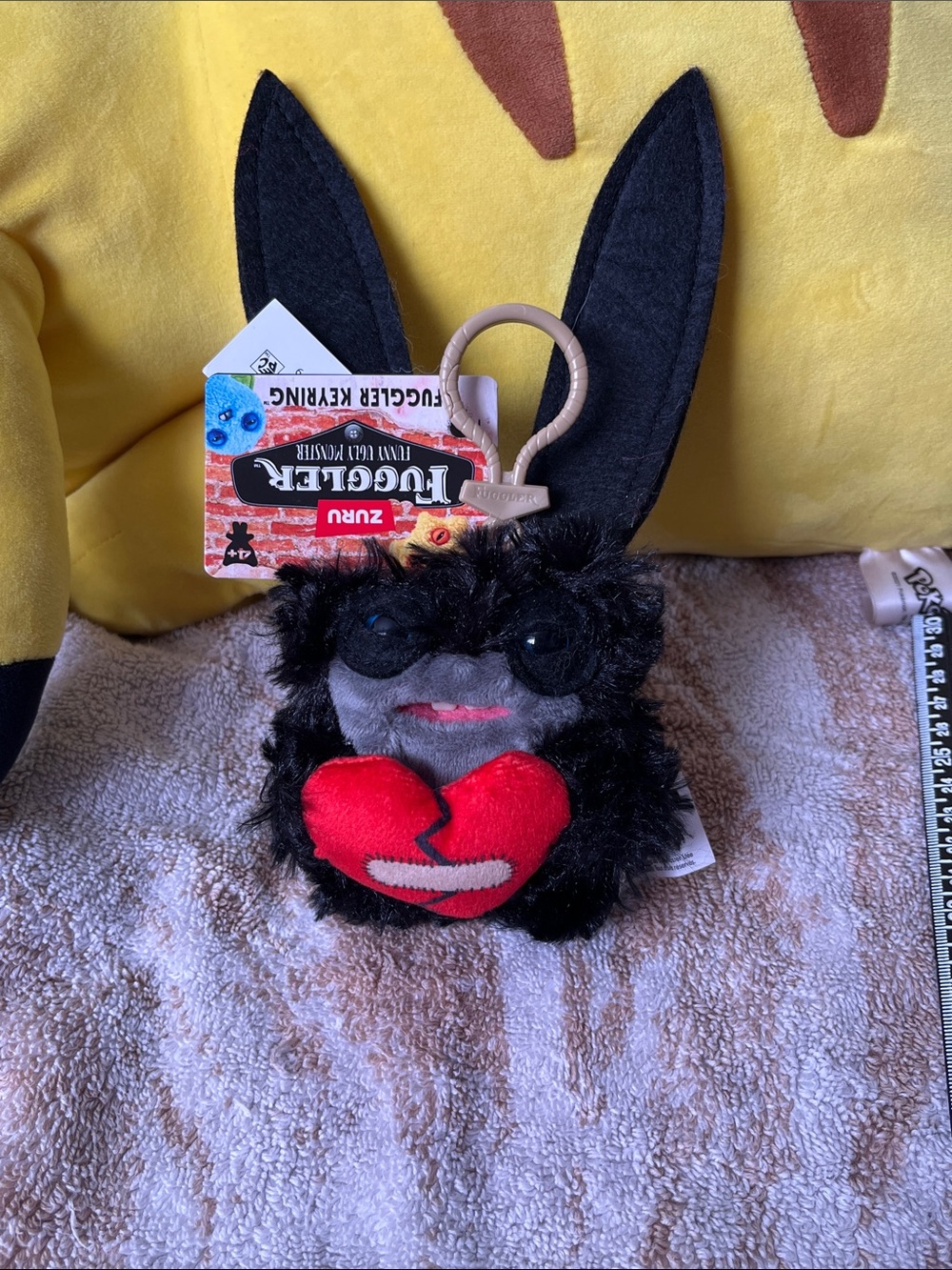 Plush Bunny Key & Card Holder with Red Heart Accent by Zuru